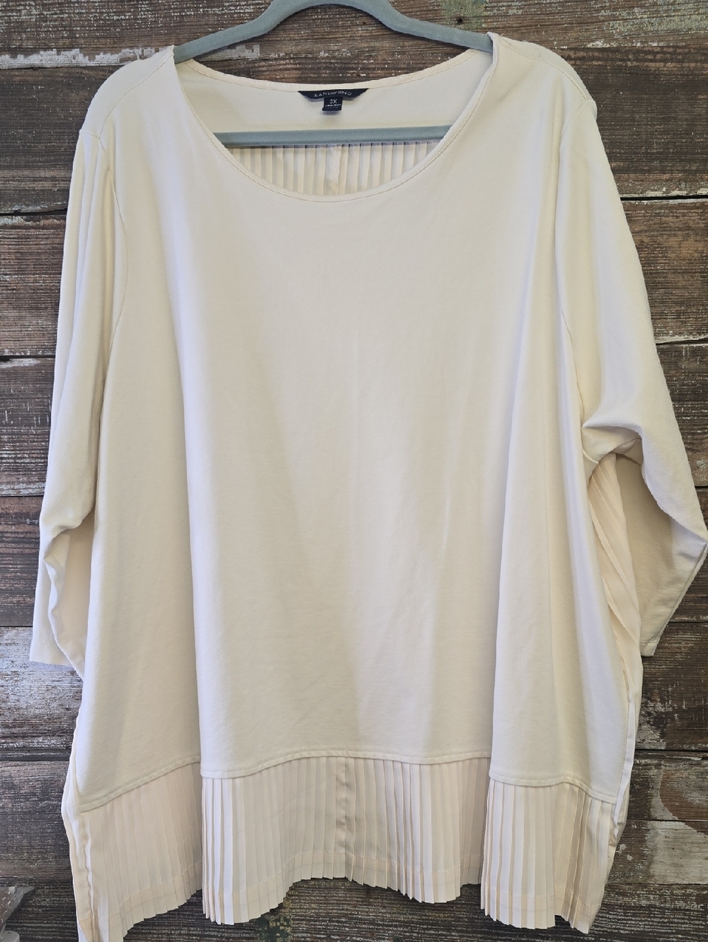 Lands' End Cream Pleated-Hem Scoop Neck Tunic, Size 3X